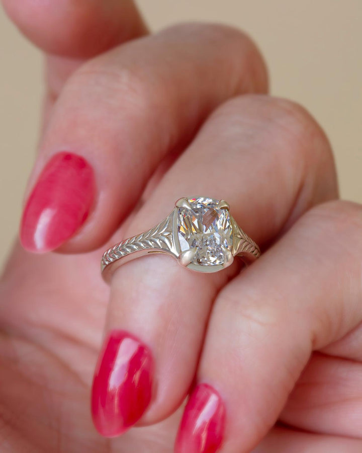 Elongated Cushion Lab Grown Diamond Solitaire Engagement Ring – Vintage Inspired 14K Gold Ring
