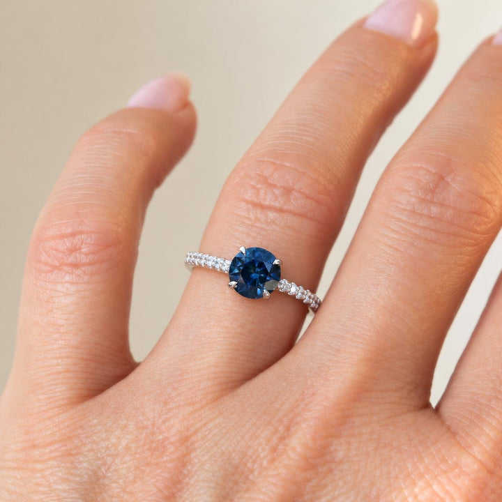 Teal Blue Montana Sapphire and Diamond Engagement Ring in 14K Gold  Natural Round Cut Sapphire Ring