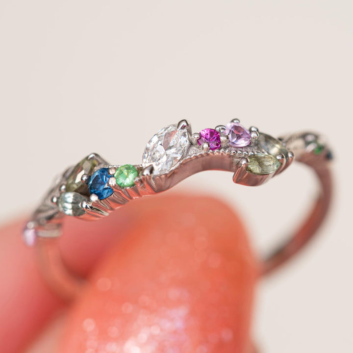 Whimsical Nature-Inspired Floral Wedding Band 14K Gold