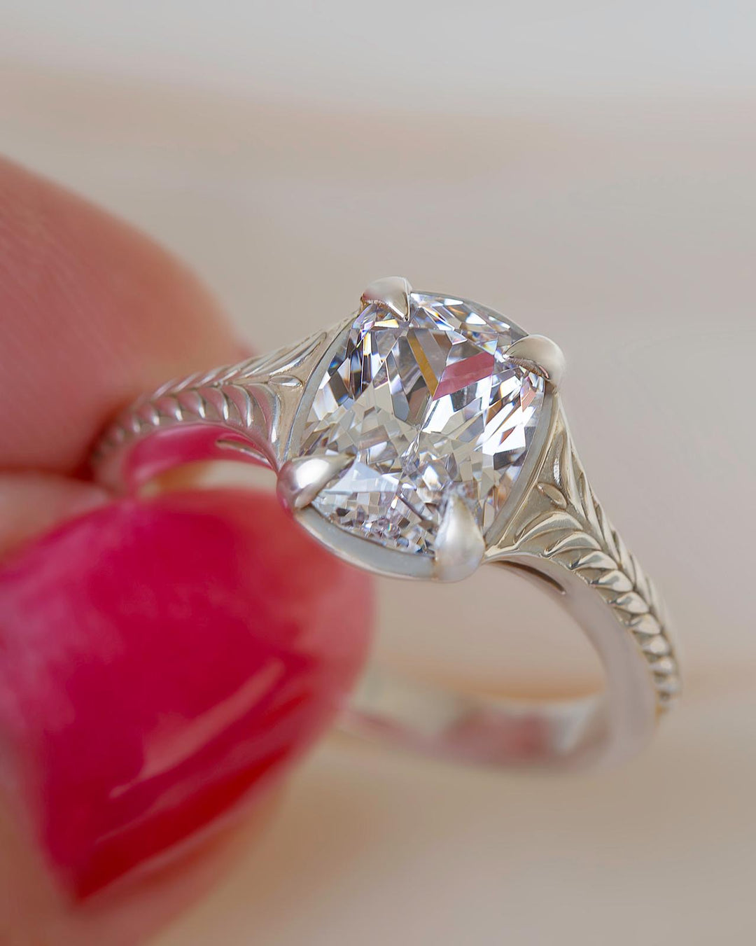 Elongated Cushion Lab Grown Diamond Solitaire Engagement Ring – Vintage Inspired 14K Gold Ring