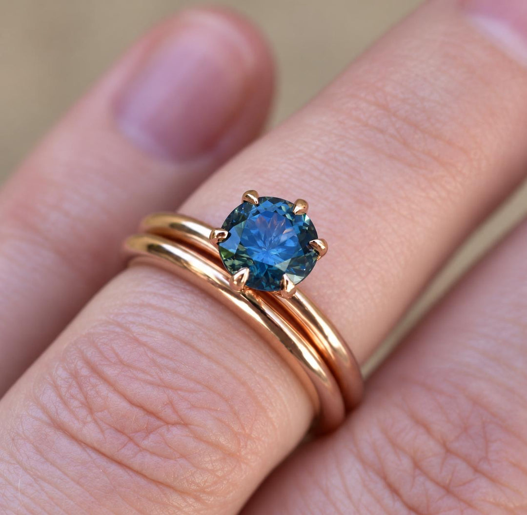 Solitaire Teal Blue Montana Sapphire Engagement Ring Set in 14K Gold