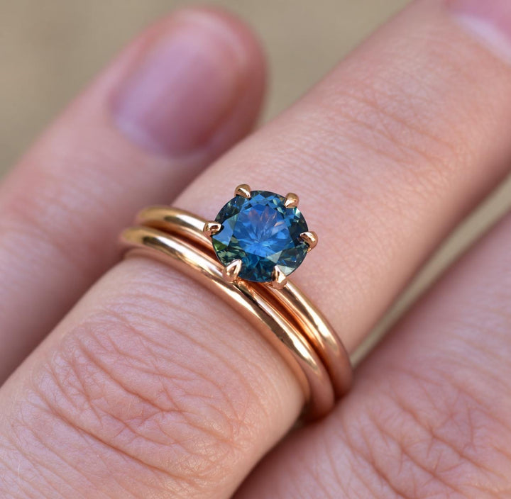 Solitaire Teal Blue Montana Sapphire Engagement Ring Set in 14K Gold