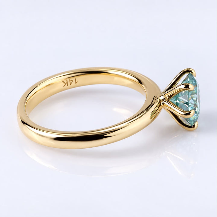 Solitaire Blue Green Montana Sapphire Engagement Ring Set in 14K Gold