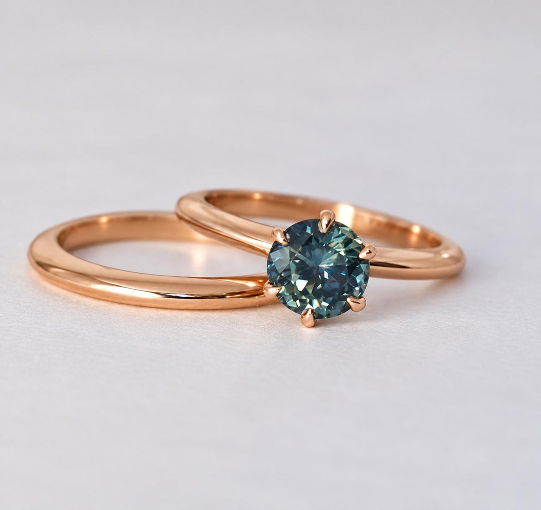 Solitaire Teal Blue Montana Sapphire Engagement Ring Set in 14K Gold
