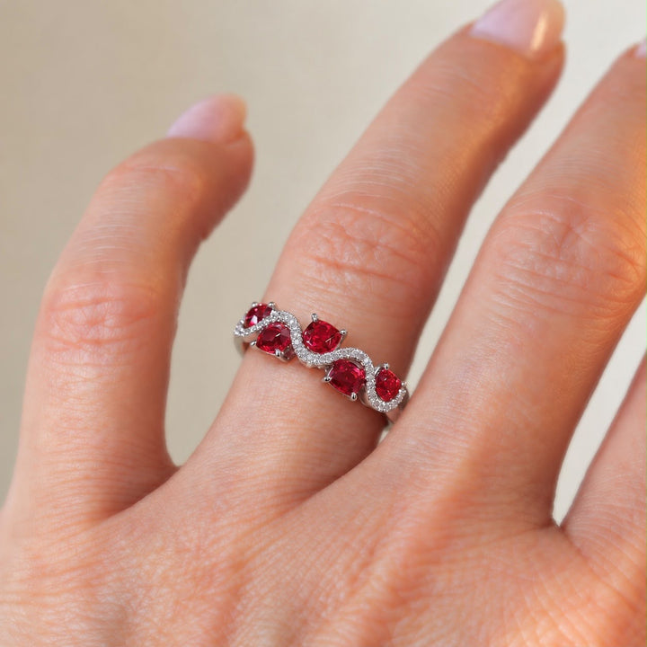 Red Spinel and Diamond Cushion Cut Ring in 14K Gold Natural Spinel Statement Ring