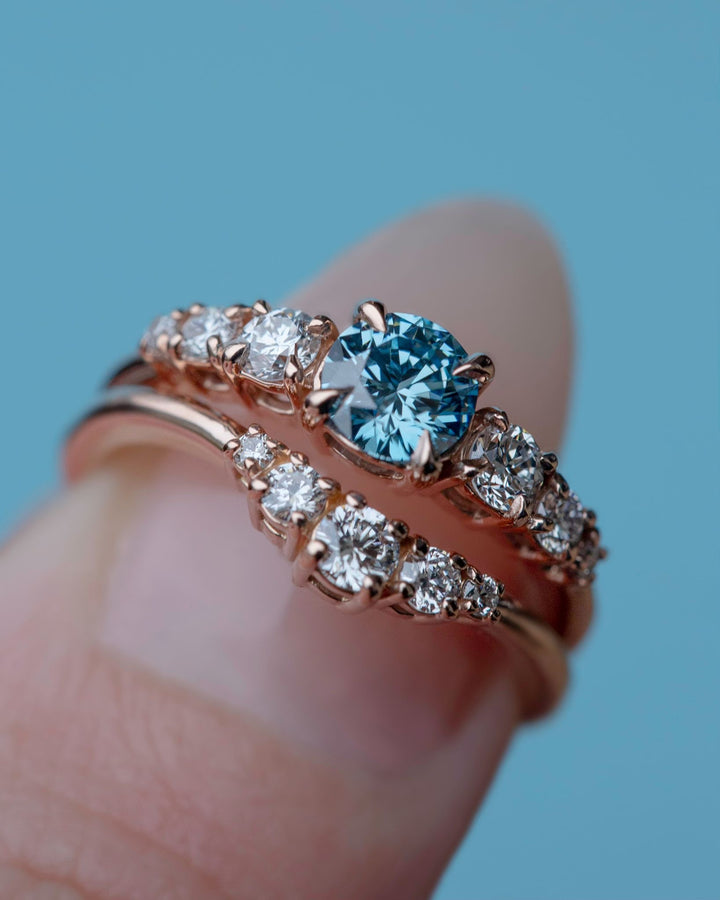 Natural Blue Diamond Engagement Ring Set 14K Gold