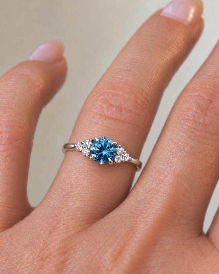 Diamond Accented Teal Blue Montana Sapphire Engagement Ring in 14K Gold