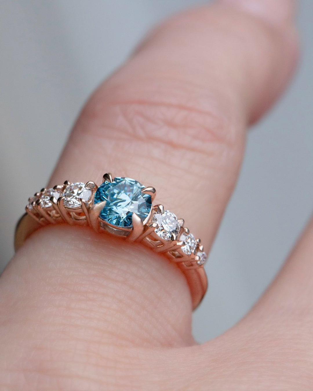 Natural Blue Diamond Engagement Ring Set 14K Gold