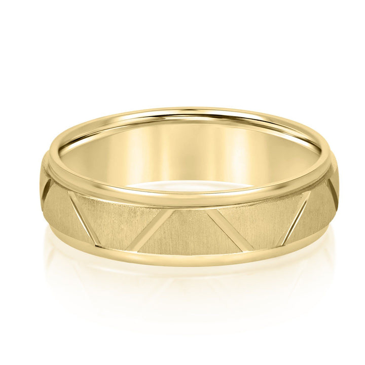 Men's 6 mm Wedding Band w/ Satin Finish and Polished Grooves 14K Gold