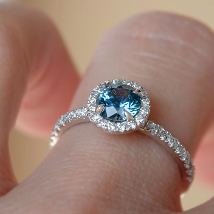 Montana Sapphire Ring With Diamonds, Montana Sapphire Engagement Ring, Montana Sapphire and Diamond Halo Engagement Ring