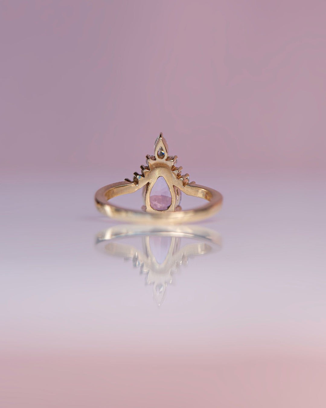 Pear Shape Pink Sapphire and Diamond Engagement Ring Set 14K Gold