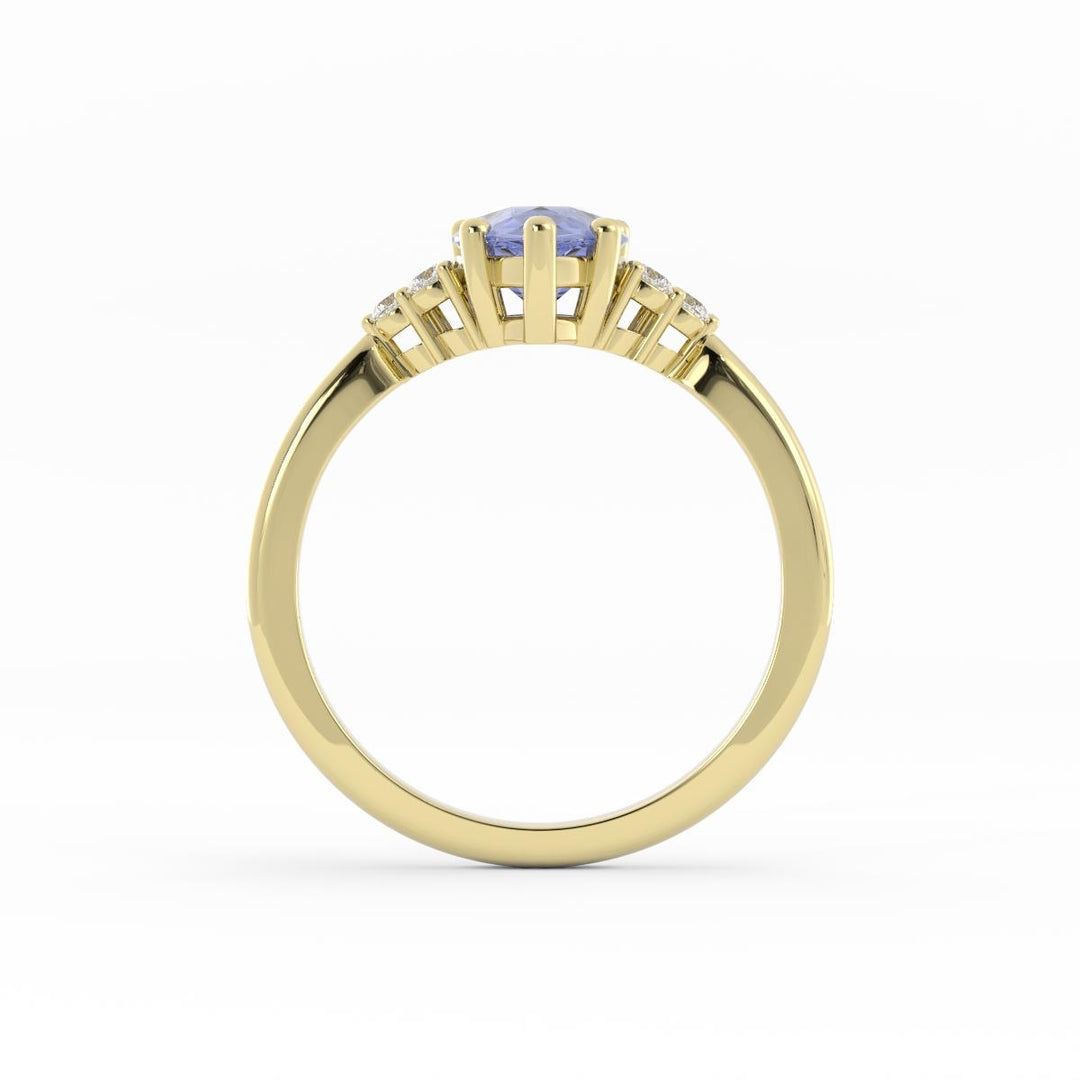 Lab Grown Purple Sapphire Engagement Ring - 6 Prong Violet Sapphire and Diamond Ring in 14K Gold
