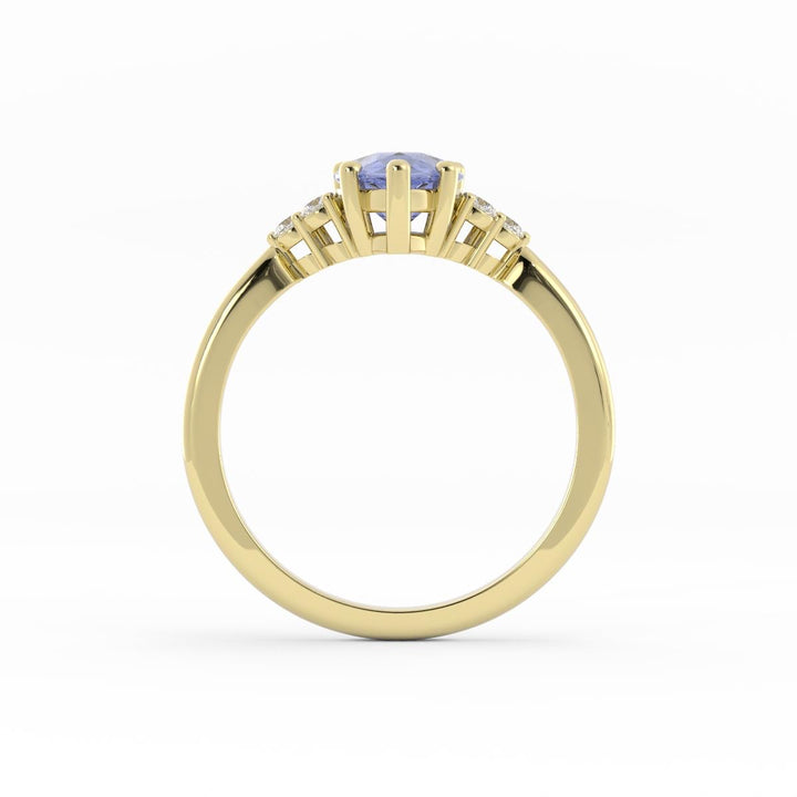 Lab Grown Purple Sapphire Engagement Ring - 6 Prong Violet Sapphire and Diamond Ring in 14K Gold
