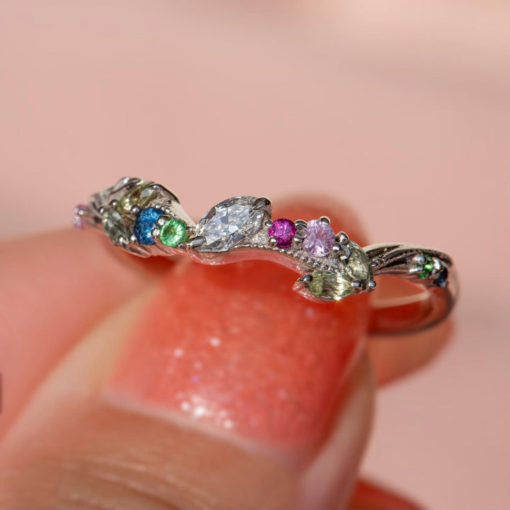 Whimsical Nature-Inspired Floral Wedding Band 14K Gold