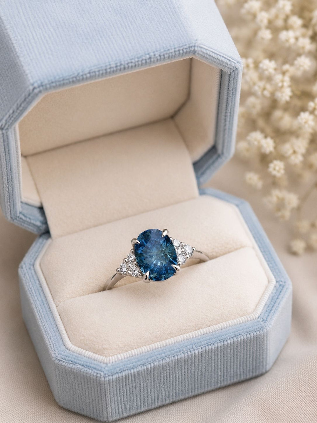 Aqua Blue Montana Sapphire Engagement Ring with Diamonds in 14K Gold - Oval Montana Sapphire Ring - Alternative Engagement Ring