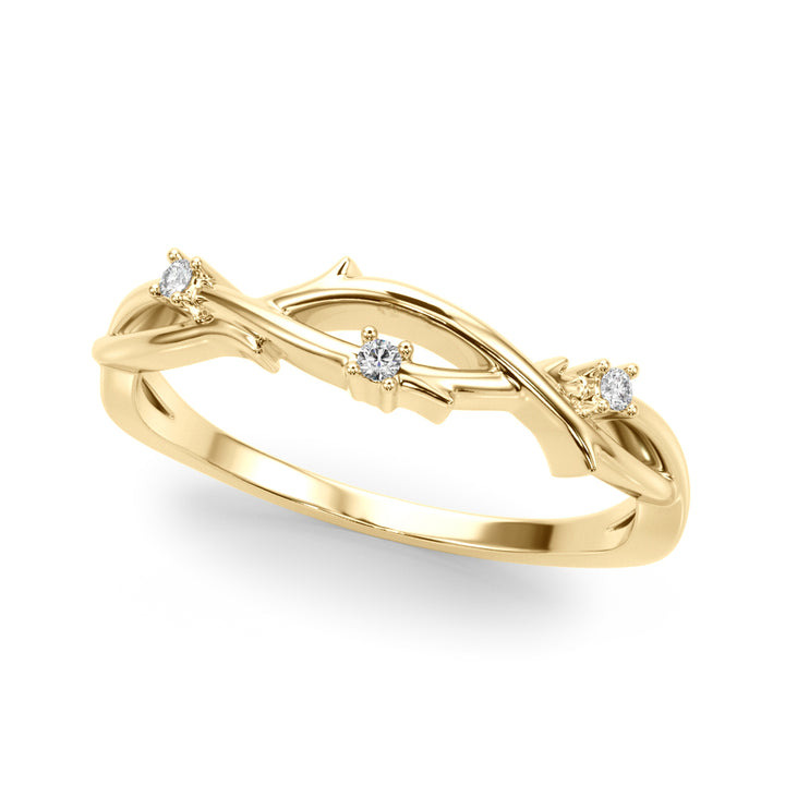 Twisted Nature Inspired Leaf Diamond Wedding Band 14K Gold