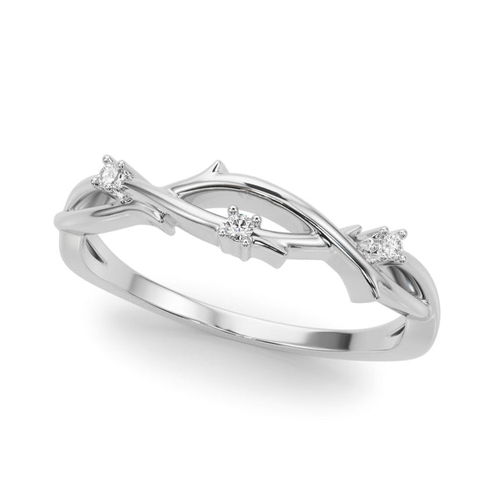 Twisted Nature Inspired Leaf Diamond Wedding Band 14K Gold