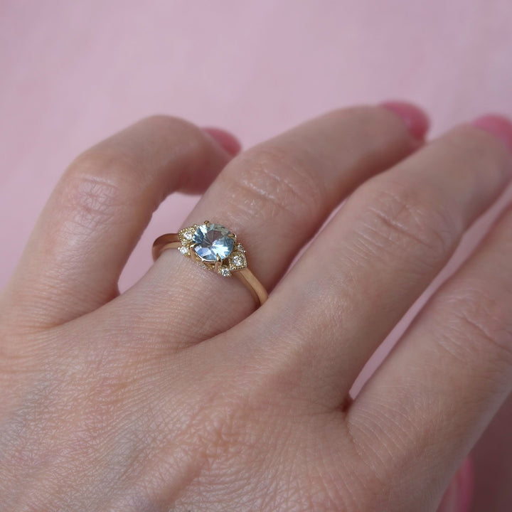 Genevieve Vintage Filigree Engagement Ring w/ Pastel Blue Oval Sapphire 14K Gold