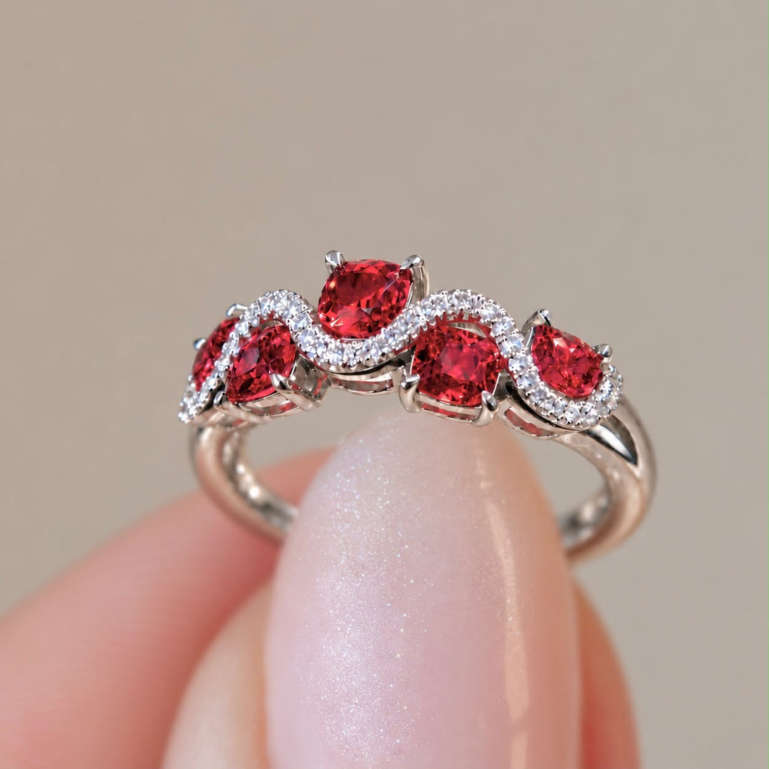 Red Spinel and Diamond Cushion Cut Ring in 14K Gold Natural Spinel Statement Ring
