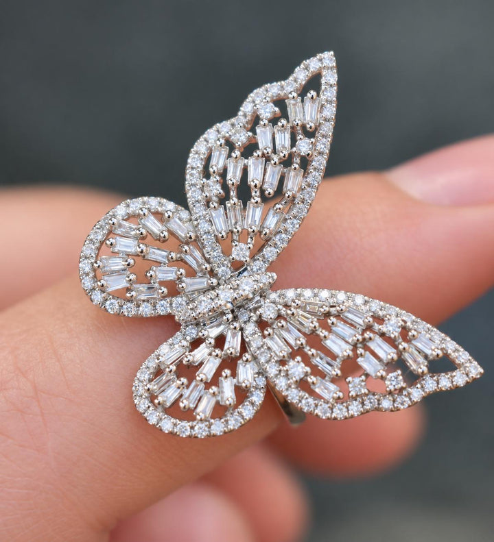 Natural Diamond Butterfly Ring in 18K Gold Statement Butterfly Jewelry