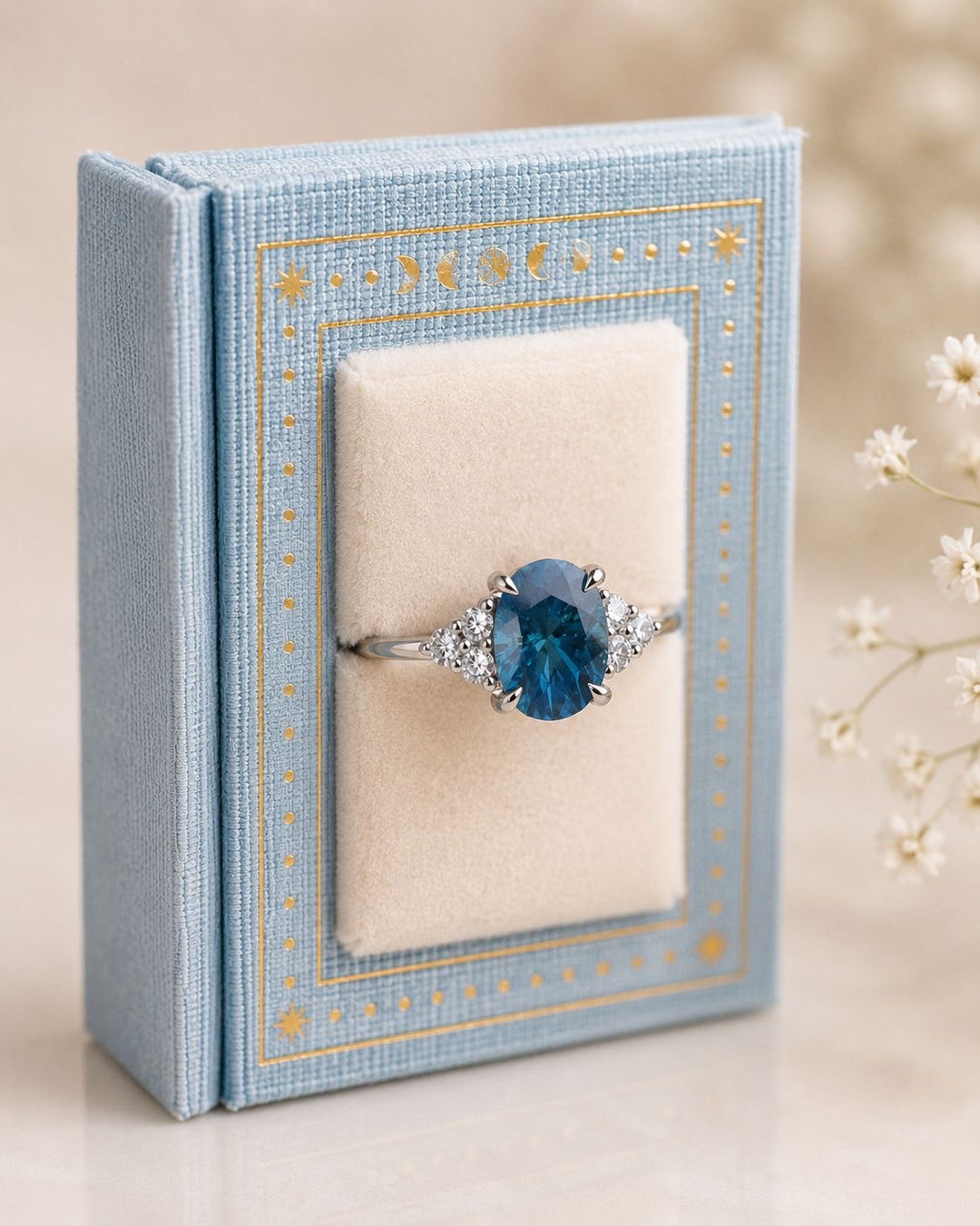 Aqua Blue Montana Sapphire Engagement Ring with Diamonds in 14K Gold - Oval Montana Sapphire Ring - Alternative Engagement Ring