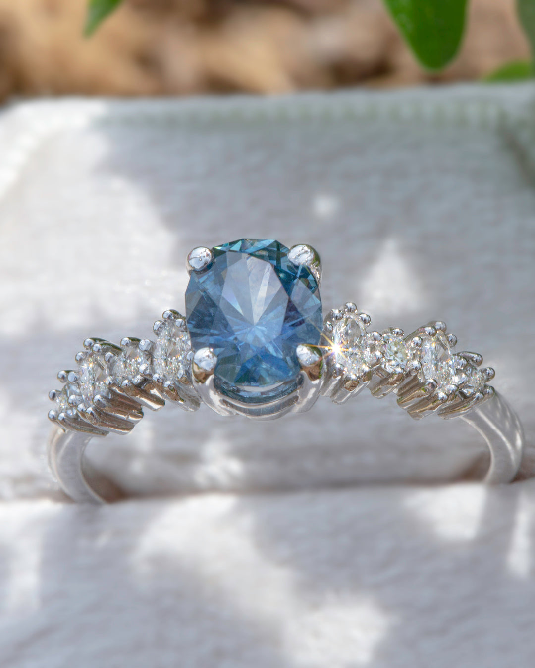 Aqua Blue Montana Sapphire and Diamond Engagement Ring 14K Gold