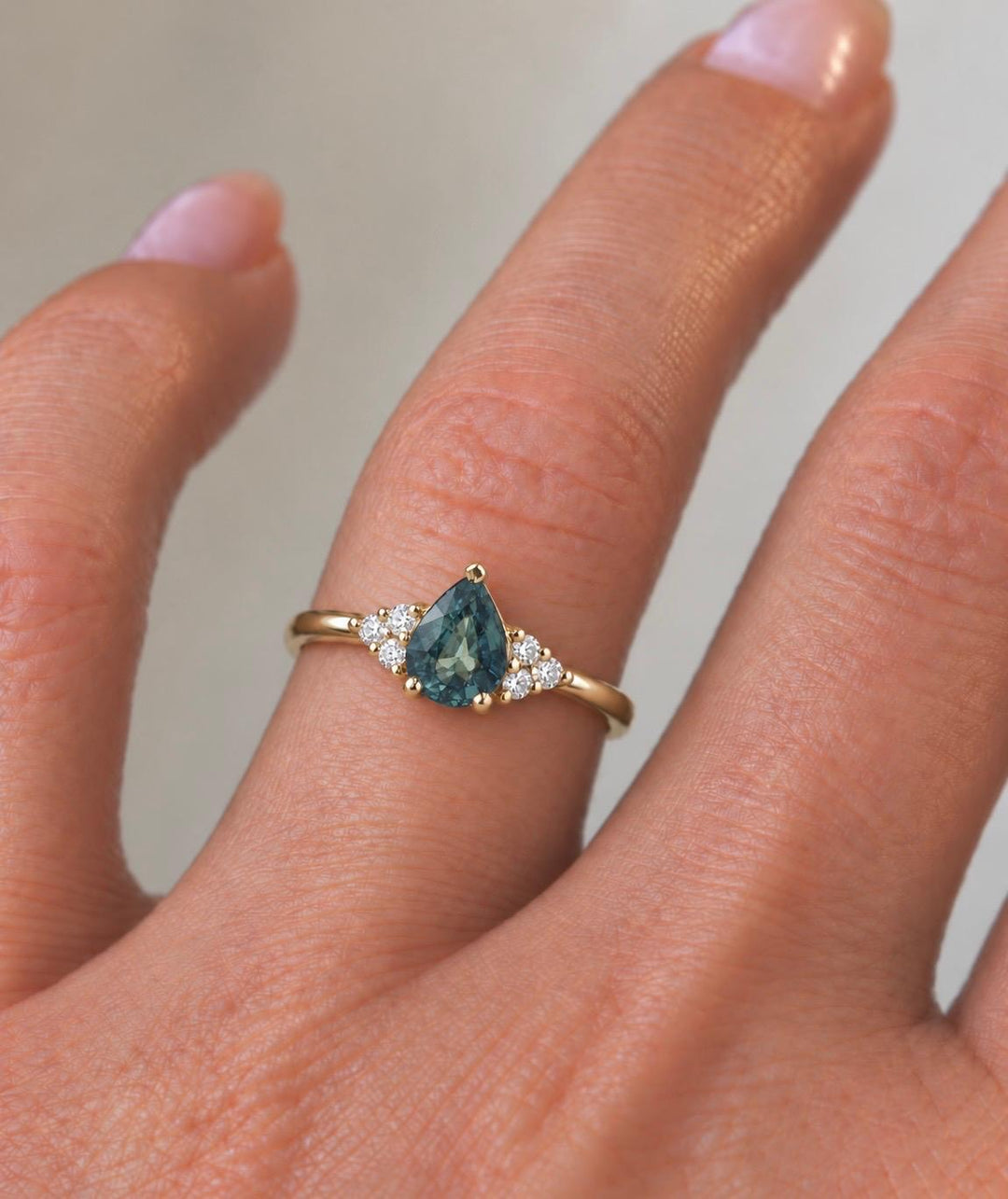 Pear Cut Teal Montana Sapphire and Diamond Engagement Ring in 14K Gold Natural Blue Green Sapphire Ring