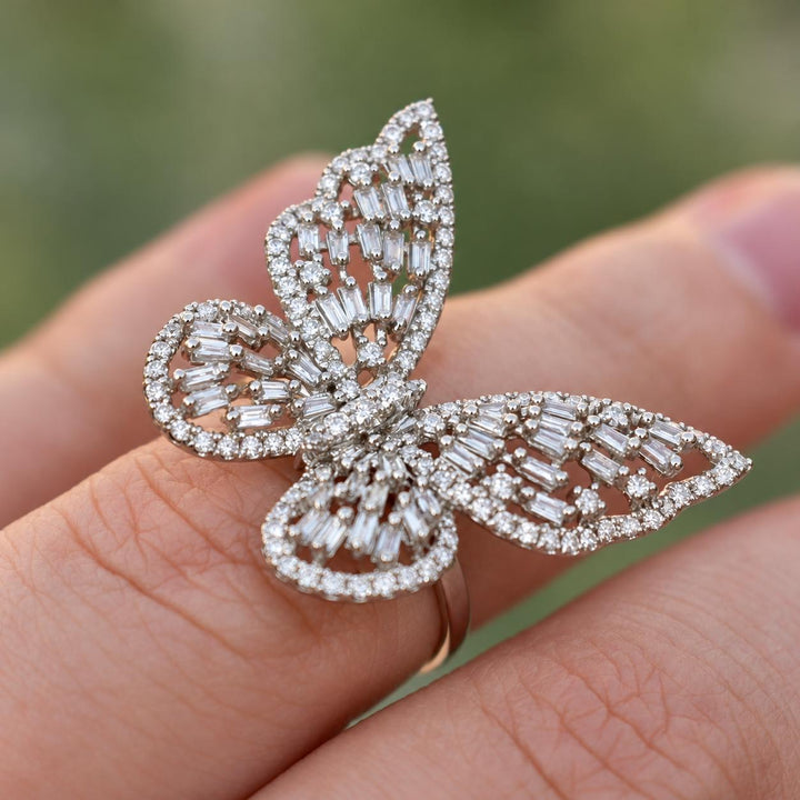 Natural Diamond Butterfly Ring in 18K Gold Statement Butterfly Jewelry
