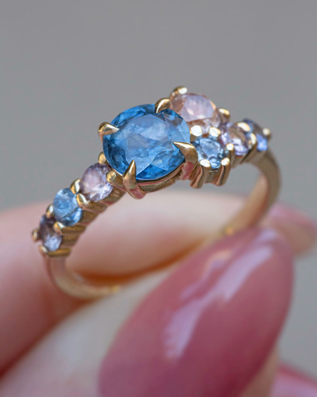 Frida Blue Sapphire Cluster Engagement Ring 14K Gold