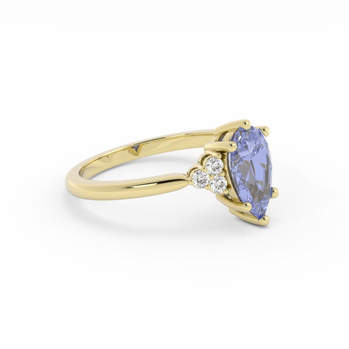 Lab Grown Purple Sapphire Engagement Ring - 6 Prong Violet Sapphire and Diamond Ring in 14K Gold