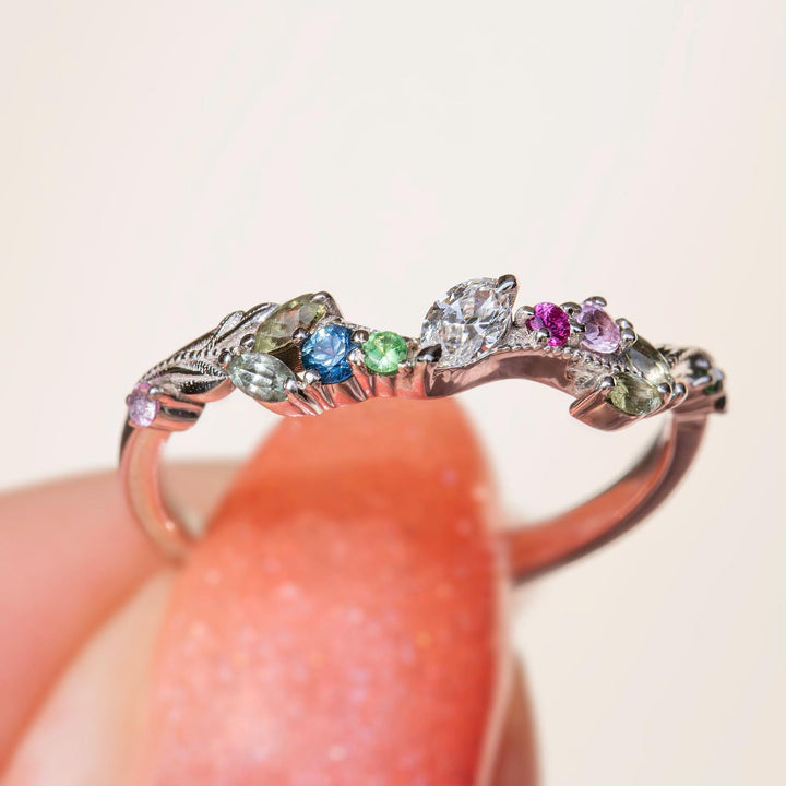 Whimsical Nature-Inspired Floral Wedding Band 14K Gold