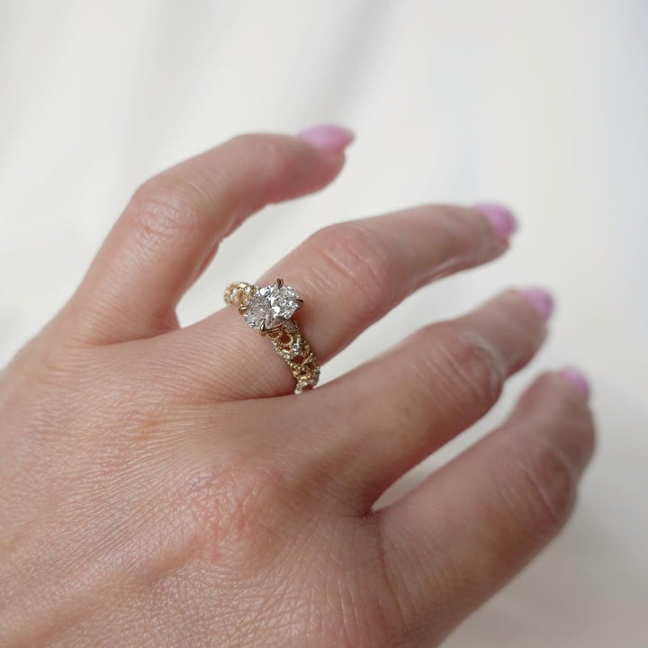 Vintage Inspired Filigree Lab Grown Diamond  Oval Cut Engagement Ring 14K Gold
