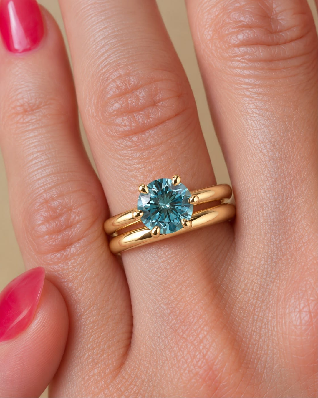 Solitaire Blue Green Montana Sapphire Engagement Ring Set in 14K Gold