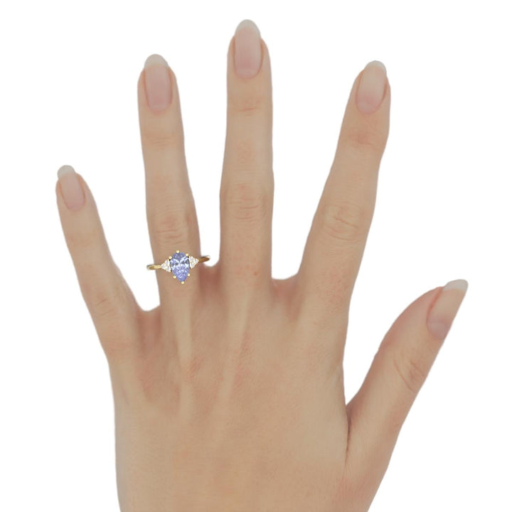 Lab Grown Purple Sapphire Engagement Ring - 6 Prong Violet Sapphire and Diamond Ring in 14K Gold
