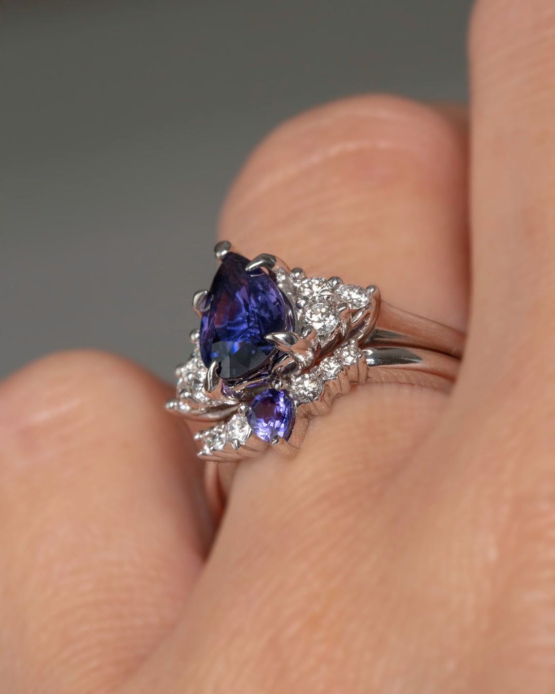 Purple Sapphire Engagement Ring Set w/ Diamonds 14K Gold