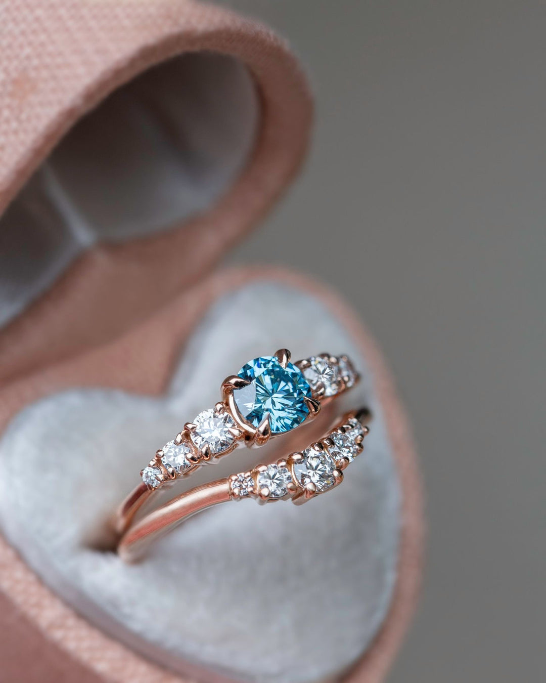 Natural Blue Diamond Engagement Ring Set 14K Gold