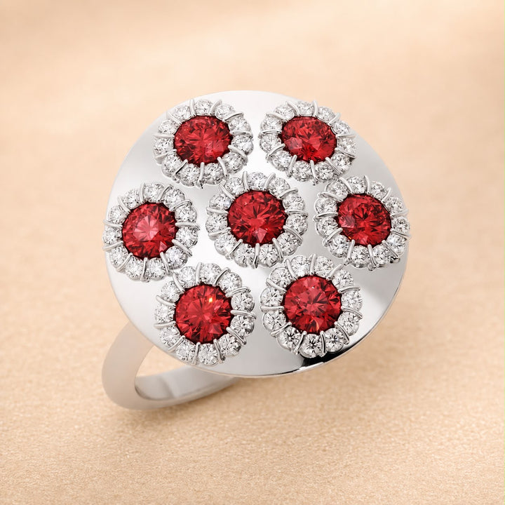 Red Spinel and Diamond Floral Daisy Statement Ring in 14K Gold