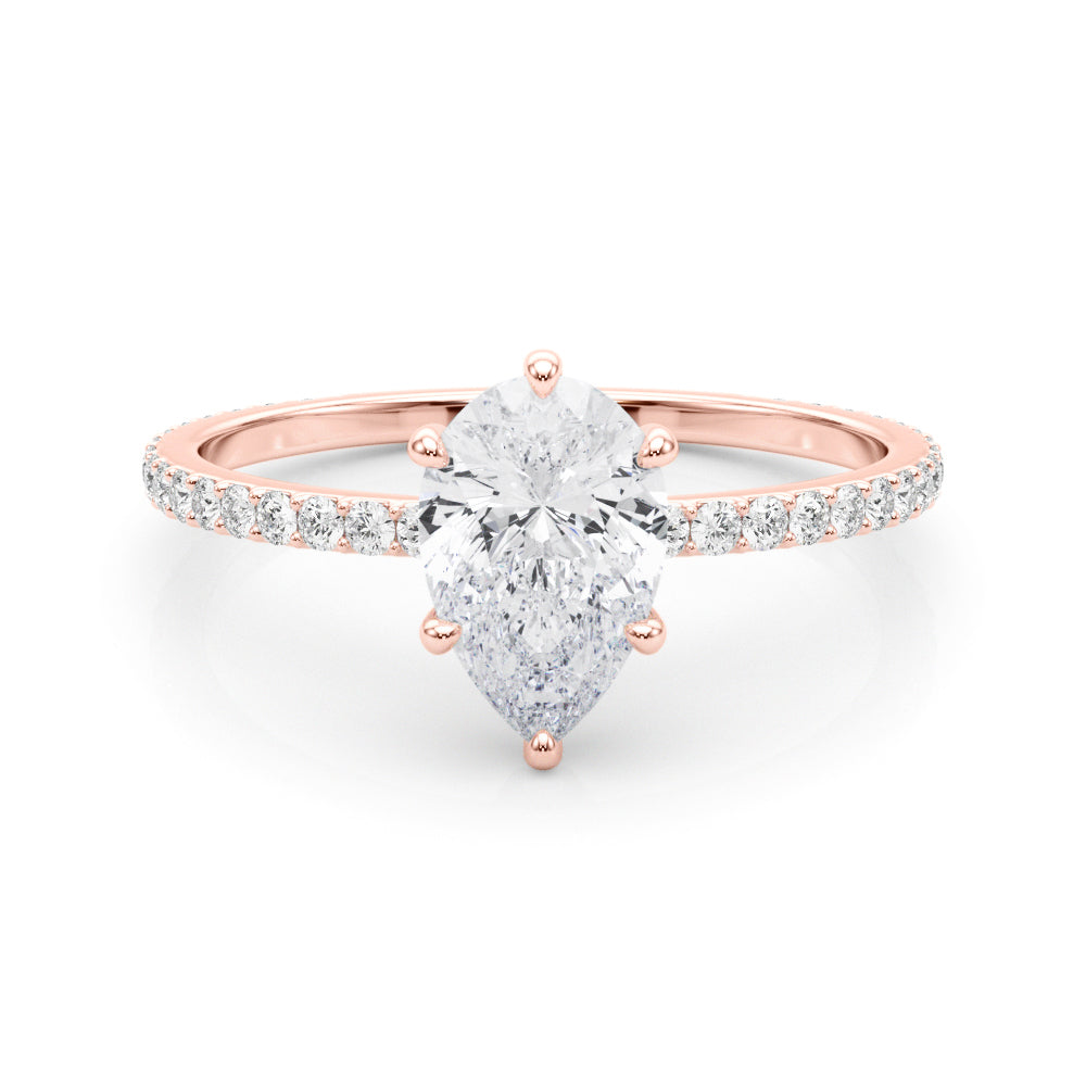 Custom Order Diamond Hidden Halo Montana Sapphire Engagement Ring Set 14K Rose Gold