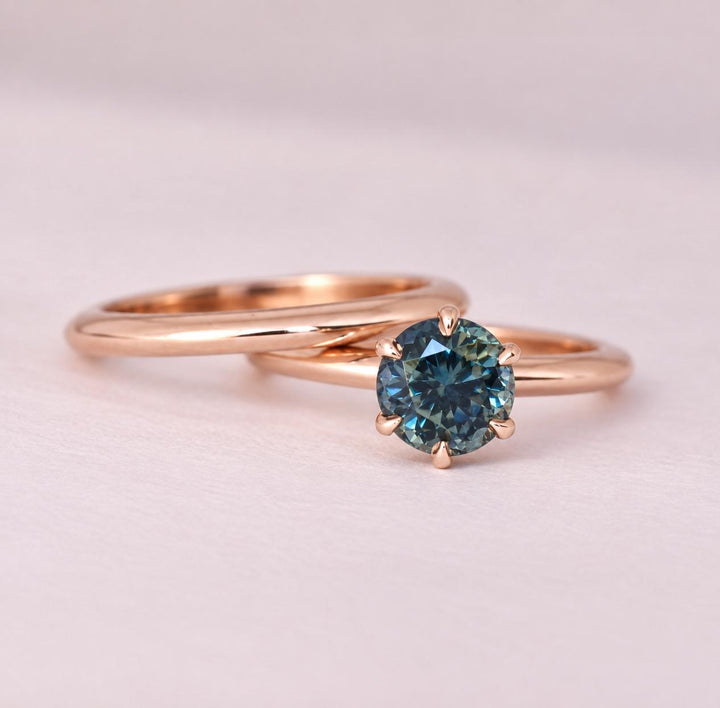 Solitaire Teal Blue Montana Sapphire Engagement Ring Set in 14K Gold