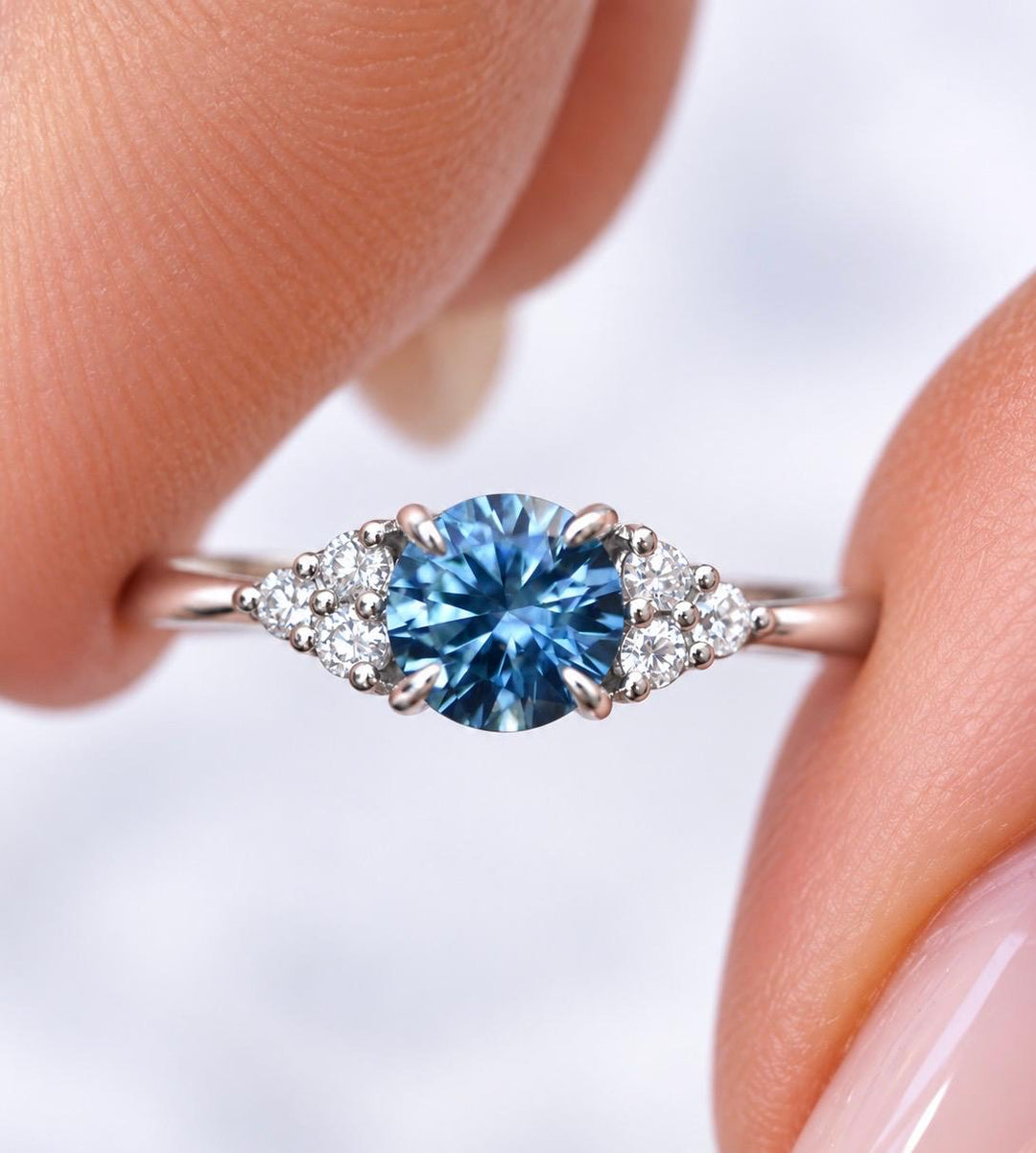 Diamond Accented Teal Blue Montana Sapphire Engagement Ring in 14K Gold