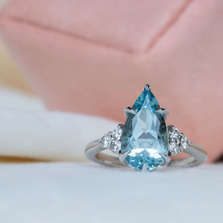 Pear Light Blue Aquamarine and Diamond Ring 14K Gold