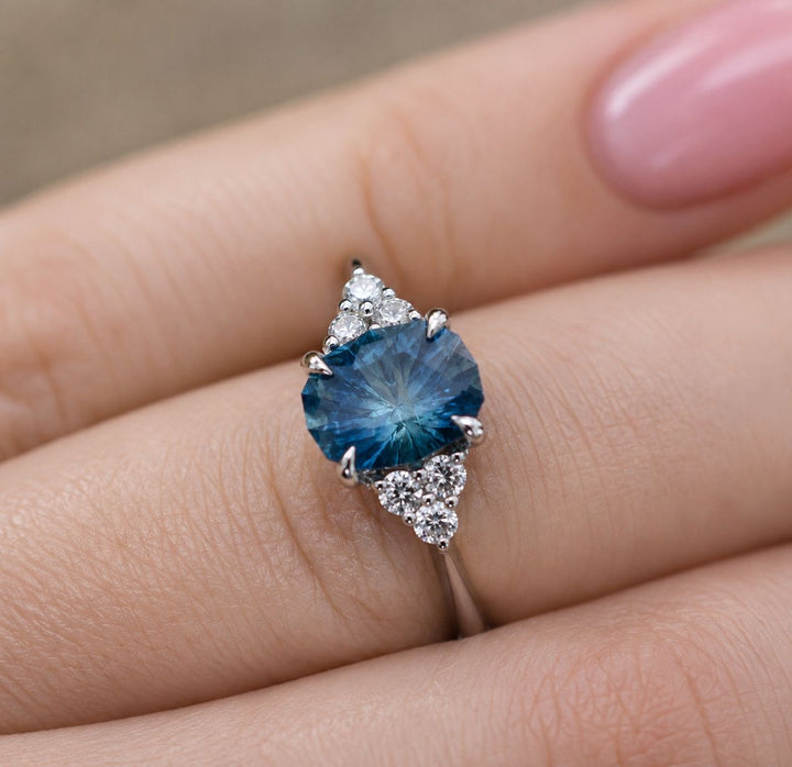 Aqua Blue Montana Sapphire Engagement Ring with Diamonds in 14K Gold - Oval Montana Sapphire Ring - Alternative Engagement Ring