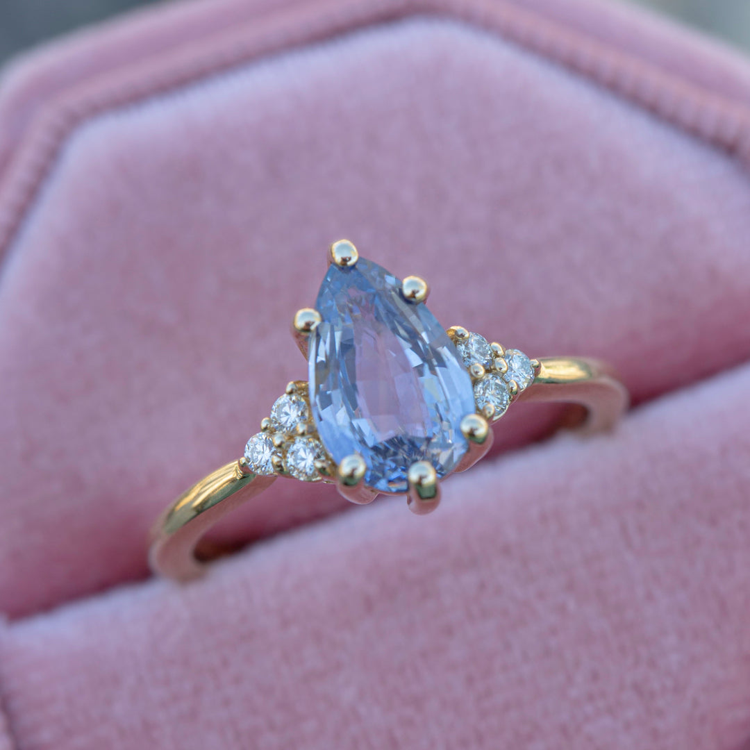 Pastel Blue Pear Shape Sapphire Engagement Ring with Diamonds 14K Rose Gold