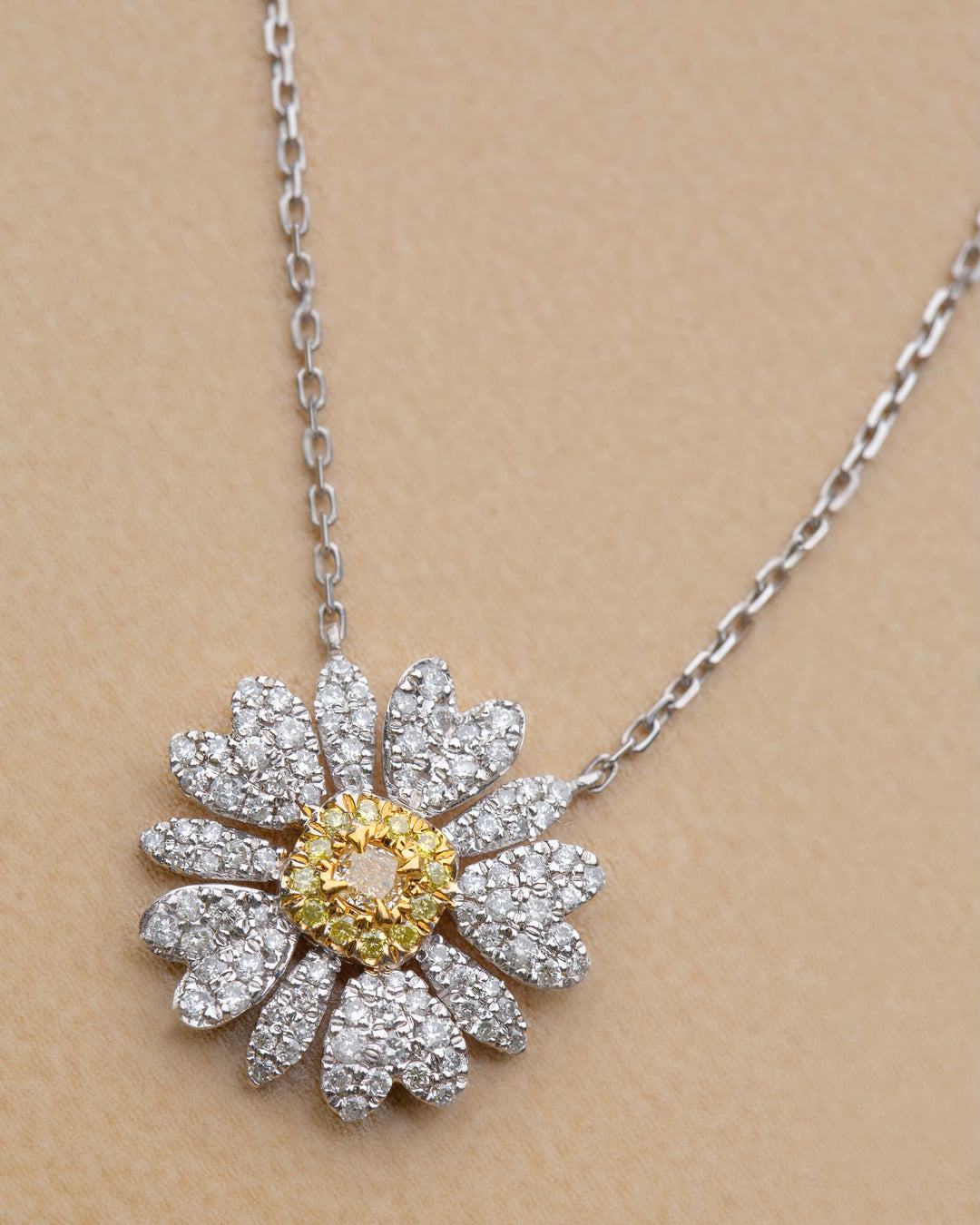 18K Gold Diamond Daisy Necklace,Daisy Flower Charm Pendant Necklace