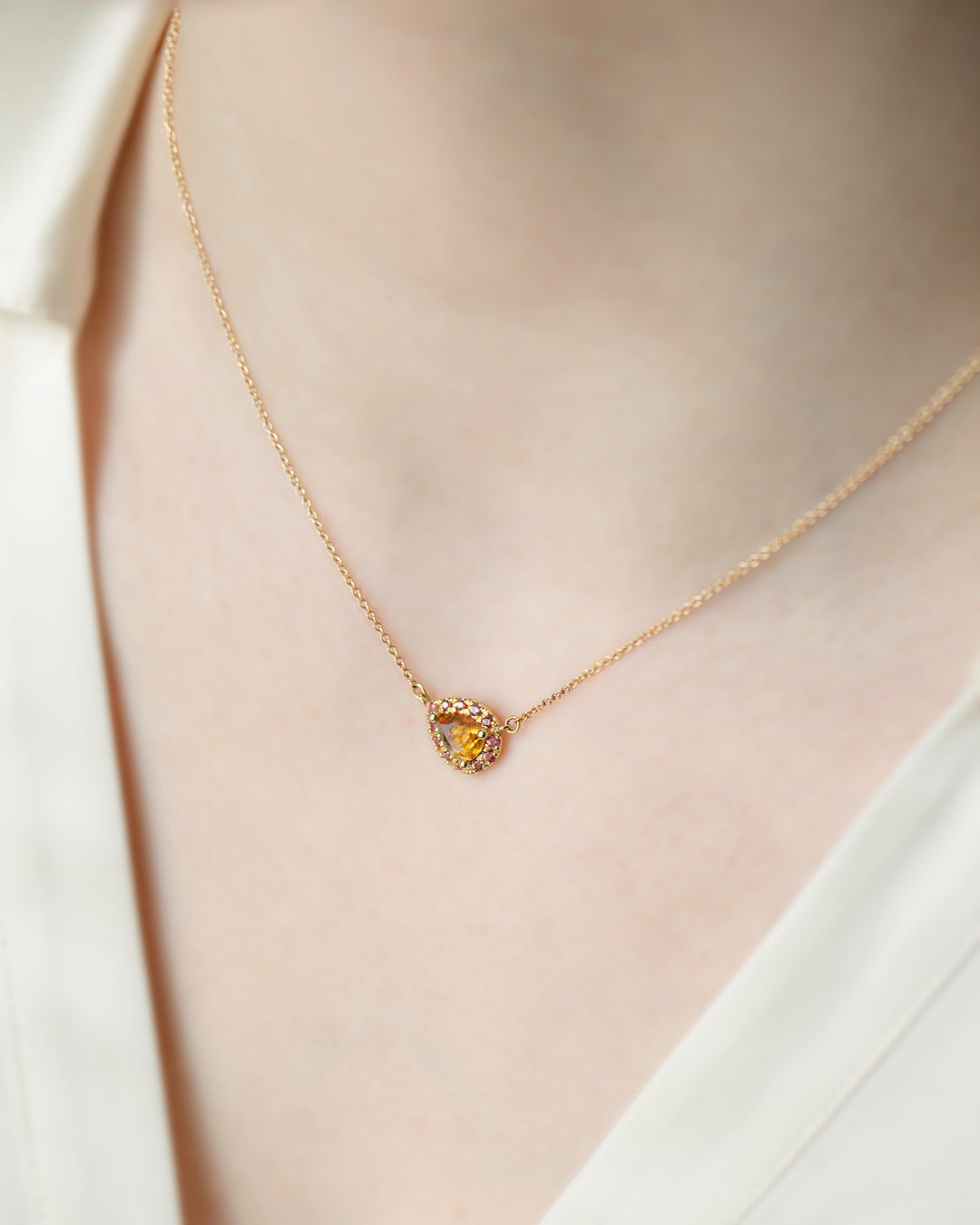 Orange Pear Shaped Montana And Padparadscha Sapphire Necklace Pendant 14K Gold