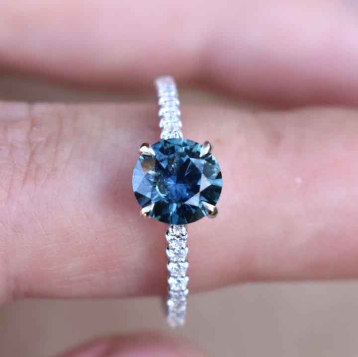 Montana Sapphire Solitaire Ring with Diamonds 14K Gold,Montana Sapphire Engagement Ring