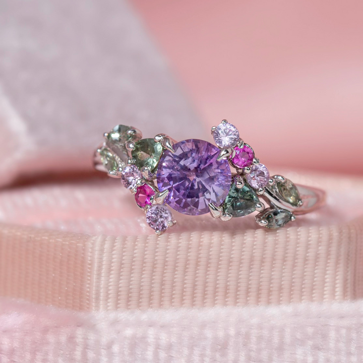 Enchanted Garden Purple Sapphire Leaf Engagement Ring 14K Gold