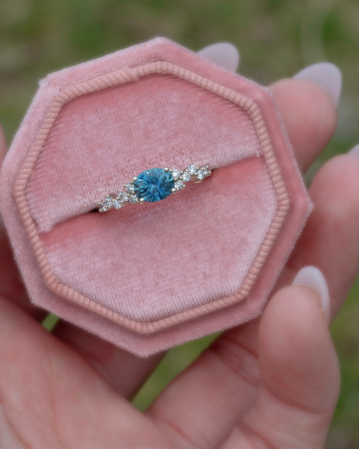 Teal Montana Oval Sapphire & Diamond East West Engagement Ring