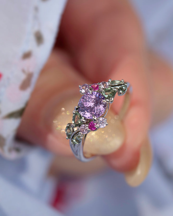 Enchanted Garden Purple Sapphire Leaf Engagement Ring 14K Gold