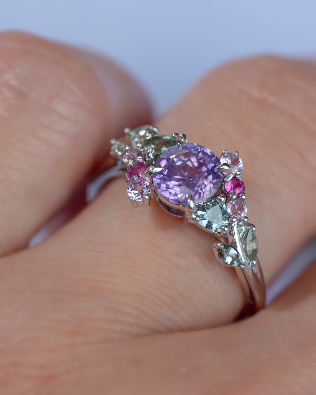 Enchanted Garden Purple Sapphire Leaf Engagement Ring 14K Gold